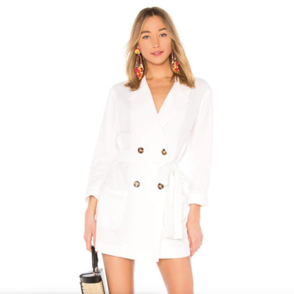 Revolve LPA Double Breasted Belted Blazer Jacket Dress in White